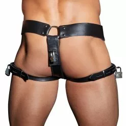 Zado Leren Kuisheidsgordel Met Hangslot-S / M -Lingerie Setjes Verkoopwinkel 20100701161 leren kuisheidsgordel achterkant