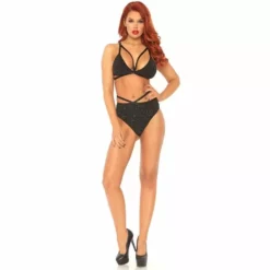LEG AVENUE Zwarte Lingerie Set Met Glinster Effect-S/M