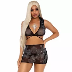 LEG AVENUE Sprankel Crop Top & Mini Rokje-S/M -Lingerie Setjes Verkoopwinkel 81611 001 01