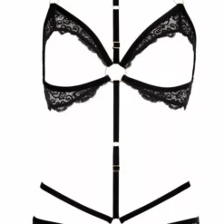 Abierta Fina Adembenemende Fluwelen Body - Zwart-S -Lingerie Setjes Verkoopwinkel adembenemende fluwelen body zwart details voorkant
