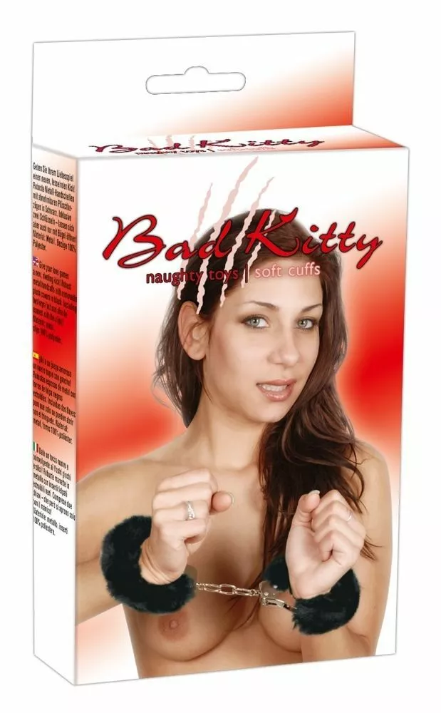 Bad Kitty Pluche Handboeien - Zwart 2 Bad Kitty Pluche Handboeien - Zwart - Afbeelding 2