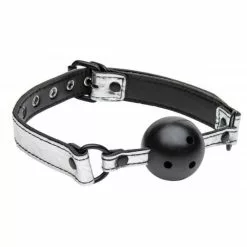 Master Series Ballgag Met Gaten - Zilver / Zwart