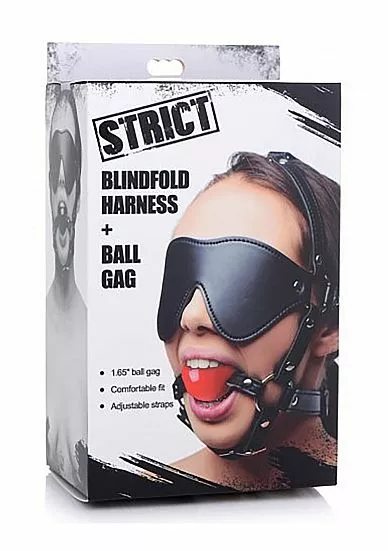 STRICT Blinddoek Harnass Met Rode Ballgag 4 STRICT Blinddoek Harnass Met Rode Ballgag - Afbeelding 4