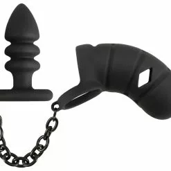 Black Velvets CockCage Met Buttplug