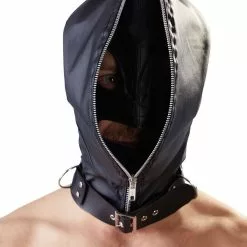 Fetish Collection Dubbele Hoofdmasker Met Halsband En D-Ringen -Lingerie Setjes Verkoopwinkel dubbele hoofdmasker met halsband en d ringen met rits