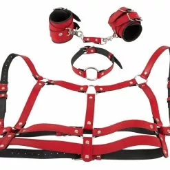 Bad Kitty Harnas Set Met Halsband En Handboeien - Rood