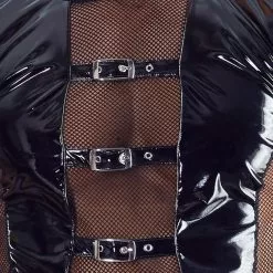 Black Level Heren Lak Shirt Met Riempjes-S 7 Black Level Heren Lak Shirt Met Riempjes-S -Lingerie Setjes Verkoopwinkel heren lak shirt met riempjes close