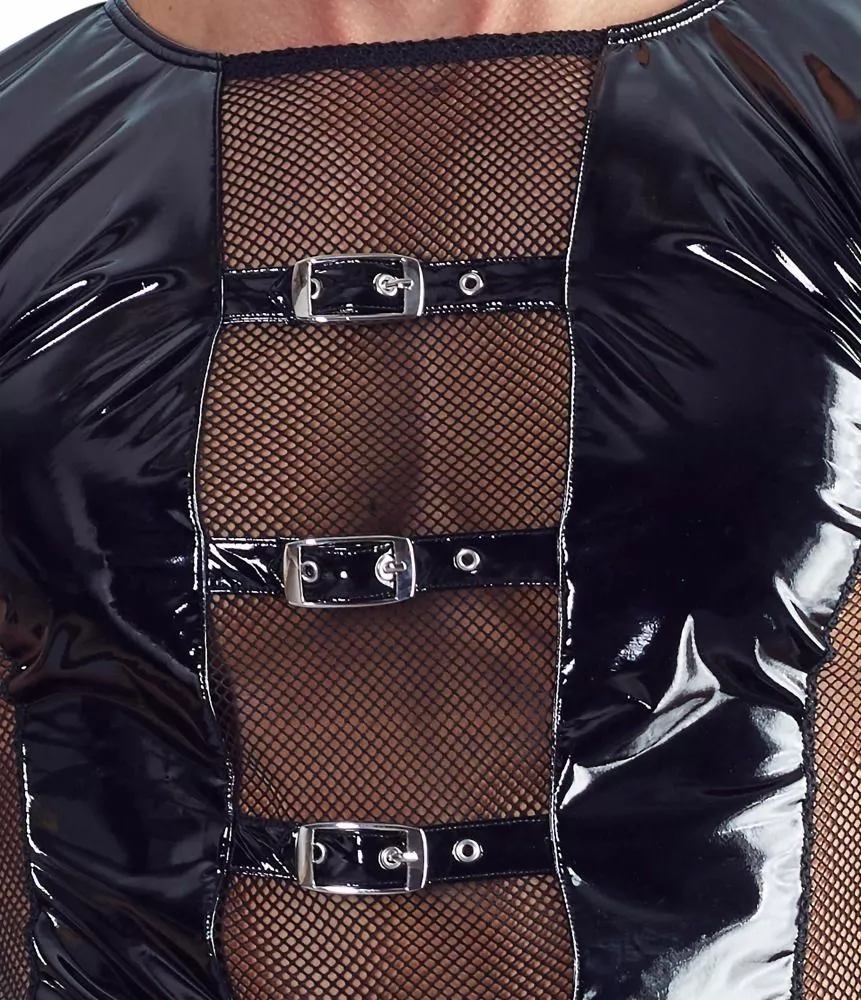 Black Level Heren Lak Shirt Met Riempjes-S 3 Black Level Heren Lak Shirt Met Riempjes-S - Afbeelding 3