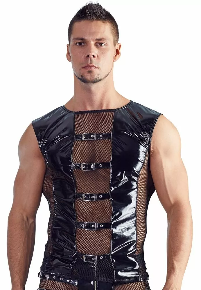 Black Level Heren Lak Shirt Met Riempjes-S 1 Black Level Heren Lak Shirt Met Riempjes-S