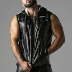 Locker Gear Leatherette Mouwloze Hoody Wit-S