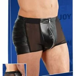 Svenjoyment Underwear Kunstleren Boxer Met Netstof - Zwart-M -Lingerie Setjes Verkoopwinkel imitatie leren slip met rits zwart