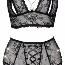 Abierta Fina Kanten Lingerie Set - Roségoud/Zwart-S -Lingerie Setjes Verkoopwinkel kanten lingerie set ros goud zwart 6 1