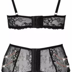 Abierta Fina Kanten Lingerie Set - Roségoud/Zwart-S -Lingerie Setjes Verkoopwinkel kanten lingerie set ros goud zwart 7 1