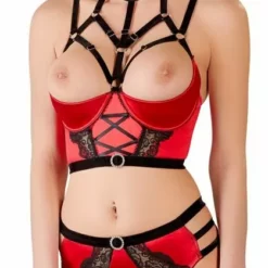 Abierta Fina Kinky Set Met Open BH - Rood / Zwart-75B/S