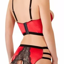 Abierta Fina Kinky Set Met Open BH - Rood / Zwart-75B/S -Lingerie Setjes Verkoopwinkel kinky set met open bh rood zwart ak