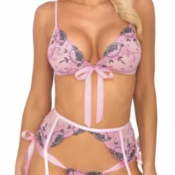 Kissable Lingerie Set Luxueus Bloemenborduurwerk - Roze-L/XL