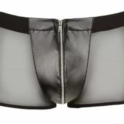 Svenjoyment Underwear Kunstleren Boxer Met Netstof - Zwart-M -Lingerie Setjes Verkoopwinkel kunstleren boxer met netstof details voorkant