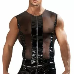 Black Level Lak Body Met Lange Rits En Netstof Gedeeltes-XL