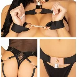 Leg Avenue 3-delige Satijnen Bondage Set - Zwart -Lingerie Setjes Verkoopwinkel leg avenue 3 delige satijnen bondage set zwart 12