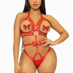LEG AVENUE Studded O-ring Harness Teddy - S