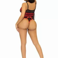 LEG AVENUE Studded O-ring Harness Teddy - S -Lingerie Setjes Verkoopwinkel leg avenue verstelbare vegan leren harnas rood 17