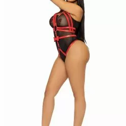 LEG AVENUE Studded O-ring Harness Teddy - S -Lingerie Setjes Verkoopwinkel leg avenue verstelbare vegan leren harnas rood 18