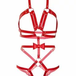 LEG AVENUE Studded O-ring Harness Teddy - S -Lingerie Setjes Verkoopwinkel leg avenue verstelbare vegan leren harnas rood 21