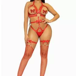 LEG AVENUE Studded O-ring Harness Teddy - S -Lingerie Setjes Verkoopwinkel leg avenue verstelbare vegan leren harnas rood 7