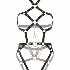 LEG AVENUE Heart Ring Harness Teddy - S 29 LEG AVENUE Heart Ring Harness Teddy - S -Lingerie Setjes Verkoopwinkel leg avenue verstelbare vegan leren harnas zwart 15