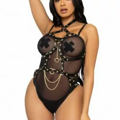 LEG AVENUE Heart Ring Harness Teddy - S 22 LEG AVENUE Heart Ring Harness Teddy - S -Lingerie Setjes Verkoopwinkel leg avenue verstelbare vegan leren harnas zwart 8