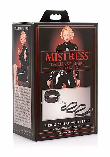 XR Brands Leren Halsband Met 3 Ringen En Riem - Zwart 2 XR Brands Leren Halsband Met 3 Ringen En Riem - Zwart - Afbeelding 2