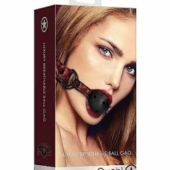Ouch! Luxe Ball Gag Met Gaten - Rood / Zwart -Lingerie Setjes Verkoopwinkel luxe ball gag met gaten rood zwart verpakt