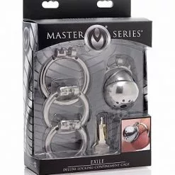 Master Series Luxe Eikel Kooi Met Cockring En Slot -Lingerie Setjes Verkoopwinkel luxe eikel kooi met cockring en slot verpakt