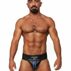 Mister B Leren Premium Jockstrap - Zwart / Blauw-XS