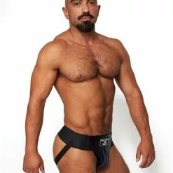 Mister B Leren Premium Jockstrap - Zwart / Blauw-XS -Lingerie Setjes Verkoopwinkel mister b leren premium jockstrap zwart blauw zk
