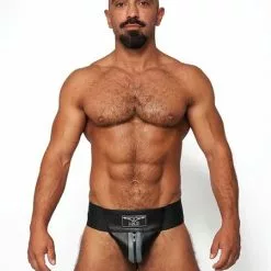 Mister B Leren Premium Jockstrap - Zwart / Grijs-XS