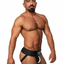 Mister B Leren Premium Jockstrap - Zwart / Wit-XS -Lingerie Setjes Verkoopwinkel mister b leren premium jockstrap zwart wit zk
