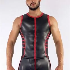 Mister B Neopreen V-Shaped Top - Zwart/Rood-M