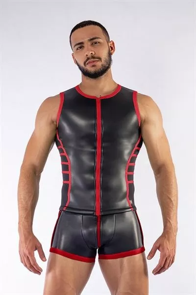 Mister B Neopreen V-Shaped Top - Zwart/Rood-M 1 Mister B Neopreen V-Shaped Top - Zwart/Rood-M