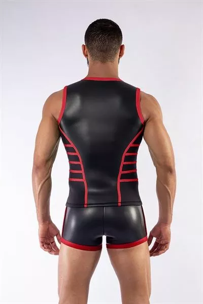 Mister B Neopreen V-Shaped Top - Zwart/Rood-M 2 Mister B Neopreen V-Shaped Top - Zwart/Rood-M - Afbeelding 2