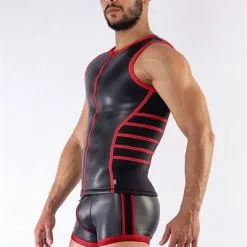 Mister B Neopreen V-Shaped Top - Zwart/Rood-M 5 Mister B Neopreen V-Shaped Top - Zwart/Rood-M -Lingerie Setjes Verkoopwinkel mister b neopreen v shaped top zwart rood 3
