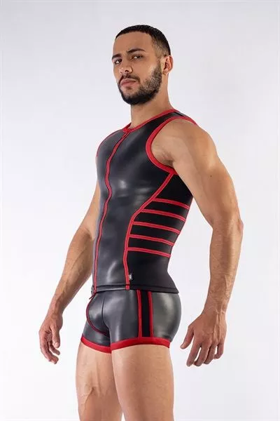 Mister B Neopreen V-Shaped Top - Zwart/Rood-M 3 Mister B Neopreen V-Shaped Top - Zwart/Rood-M - Afbeelding 3