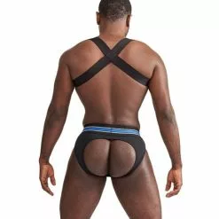 Mister B Urban Club Harnas X-back Gestreept Blauw -Lingerie Setjes Verkoopwinkel mister b urban club harnas x back gestreept blauw ak