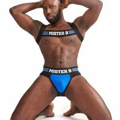 Mister B Urban Club Harnas X-back Gestreept Blauw -Lingerie Setjes Verkoopwinkel mister b urban club harnas x back gestreept blauw sexy