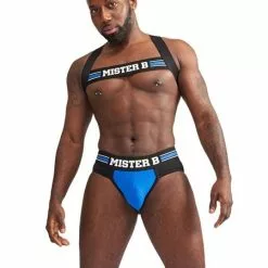 Mister B Urban Club Harnas X-back Gestreept Blauw -Lingerie Setjes Verkoopwinkel mister b urban club harnas x back gestreept blauw vk