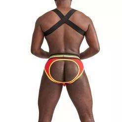 Mister B Urban Club Harnas X-back Gestreept Geel -Lingerie Setjes Verkoopwinkel mister b urban club harnas x back gestreept geel ak