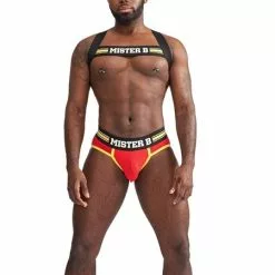 Mister B Urban Club Harnas X-back Gestreept Geel -Lingerie Setjes Verkoopwinkel mister b urban club harnas x back gestreept geel completo