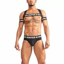 Mister B Urban Club Harnas X-back Gestreept Grijs -Lingerie Setjes Verkoopwinkel mister b urban club harnas x back gestreept grijs voorkant