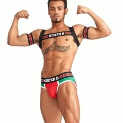 Mister B Urban Club Harnas X-back Gestreept Rood -Lingerie Setjes Verkoopwinkel mister b urban club harnas x back gestreept rood sterk