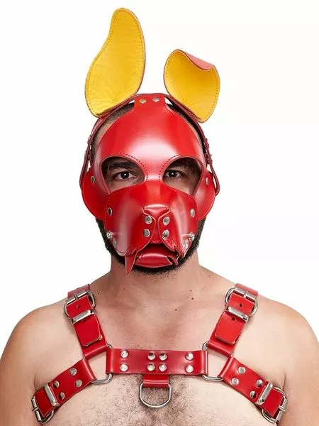 Mister B Masker Shaggy Dog Hood - Rood/Geel